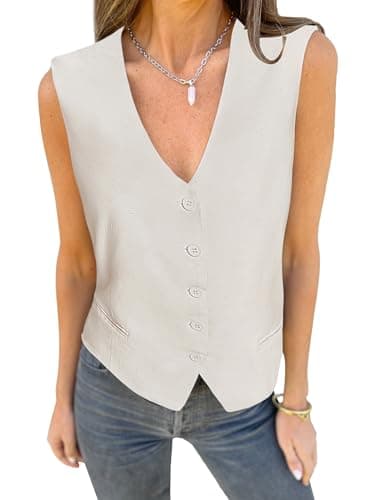 Luvamia Women's Linen Blazer Vest - Fashion Casual Top — Coconut Milk