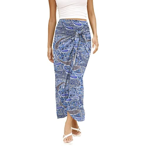 Maxi Skirt High Waist Wrap Pencil Long Skirts for Women — B-03 Fp Paisley Blue