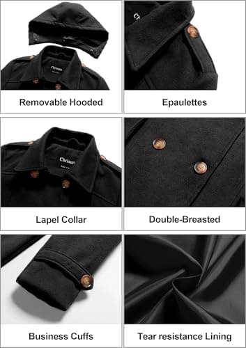 Chrisuno Women's Double Breasted Hooded Pea Coat
