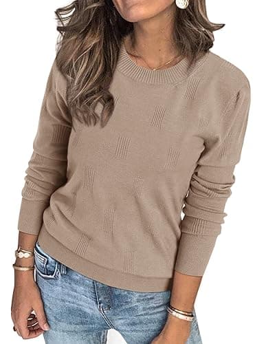 Womens Arach&Cloz Knit Sweater Long Sleeve Casual Spring Outfit Fashion — A-deep Apricot