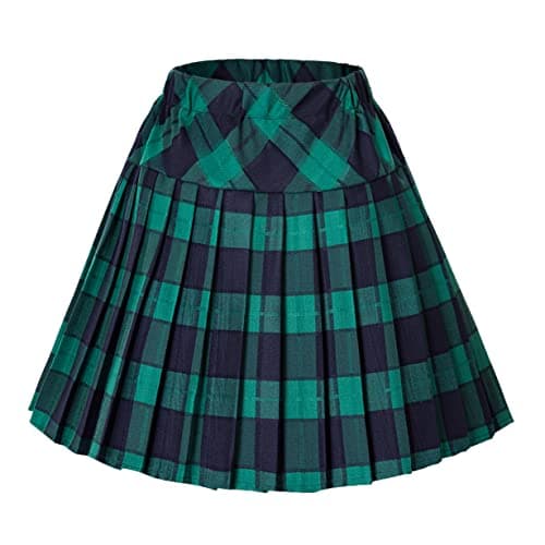 Urban CoCo Women's Elastic Waist Tartan Pleated School Skirt — Series 5 Green