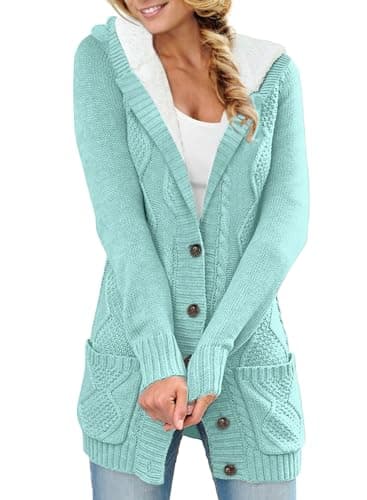 Sidefeel Women's Hooded Fleece Cardigan Winter Coat with Pockets — Hooded 21 Sky Blue
