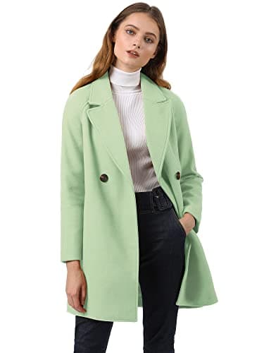 Allegra K Women's Notched Lapel Double Breasted Winter Coats — Light Green