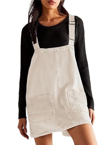 Xuehaya Women's Casual Denim Overalls Adjustable Strap Rompers — White