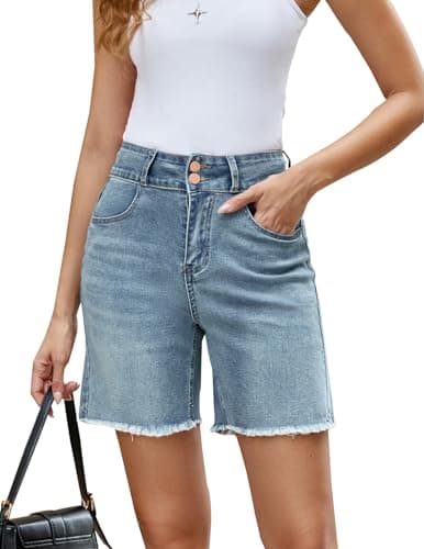 TOSATISFINE Women's High-Waisted Stretch Jean Shorts — Vintage Blue-high Waisted