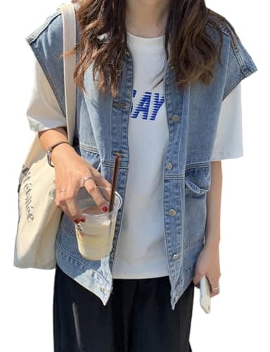 IDEALSANXUN Women's Denim Sleeveless Blazer Jacket Vest Outerwear