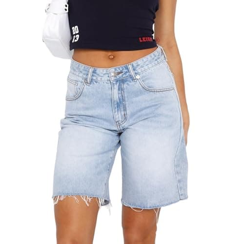 Winioder Y2K Wide Leg Denim Jean Shorts for Women — Light Blue