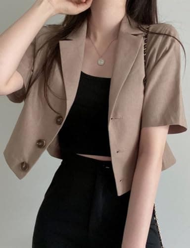 IDEALSANXUN Women's Linen Cropped Blazer
