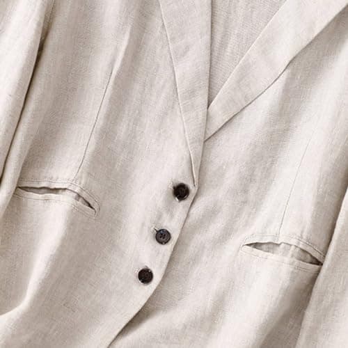 Classic Women's Cotton Linen Notch Lapel Blazer Jacket