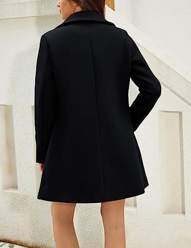 Springrain Women's Wool Pea Coat Notched Collar Midi Trench Coat