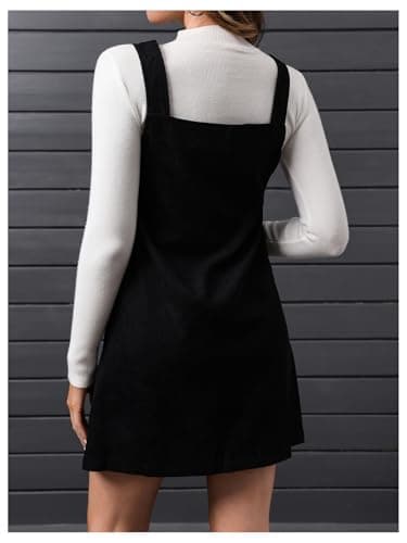 SOLY HUX Women's Pure Black V-Neck Corduroy Pinafore Short Dress X-Large