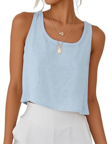 IDEALSANXUN Women's Cotton Linen Crop Top Summer Sleeveless Tops — Light Blue