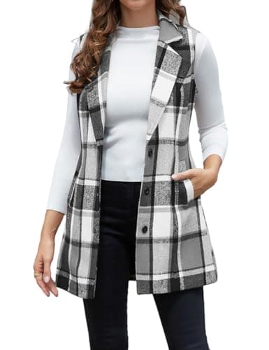 IDEALSANXUN Women's Plaid Sleeveless Blazer Jacket for Fall Winter — Grey