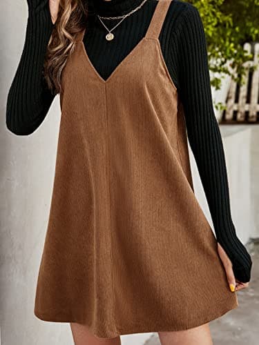 MakeMeChic Women's Casual V-Neck Short Pinafore Dress