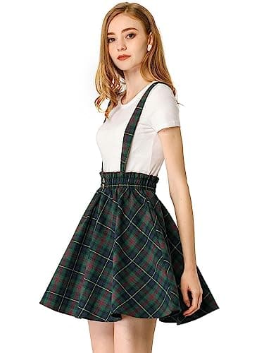Allegra K Women's Christmas Plaid Mini Skirt — Blue Green