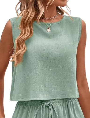 IDEALSANXUN Women's Casual Linen Tank Top for Spring Summer — Green