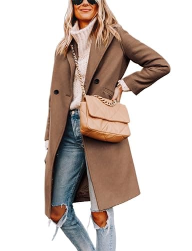 Yidarer Women's Mid-Long Wool Notch Lapel Casual Trench Coat — Camel