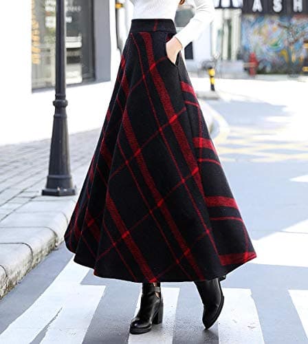 Artykey Women's High Waist Warm Plaid Wool Maxi Skirt S-3XL