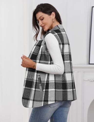 IDEALSANXUN Women's Wool Plaid Sleeveless Blazer Fall Winter Coat