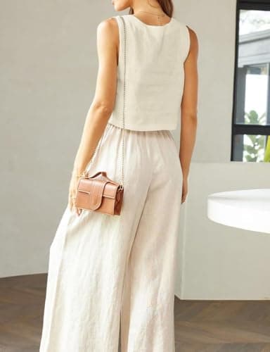 IDEALSANXUN Women's Summer Linen Square Neck Crop Tank Tops