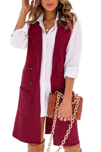 Women's Long Knit Sweater Vest for Fall and Winter — Wine