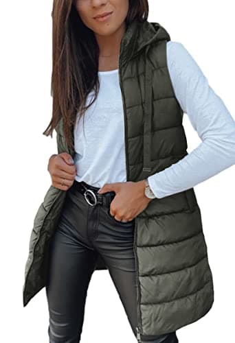 Women's Winter Hooded Puffer Vest — Army Green