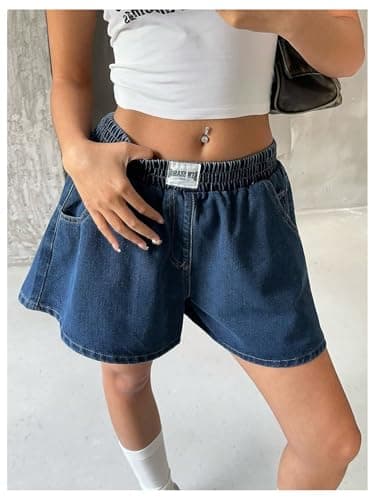 SweatyRocks Women's Y2K High Waist Wide Leg Denim Jean Shorts