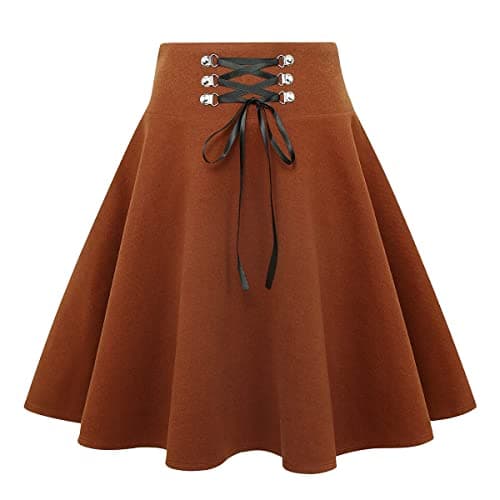Wool Plaid Mini Gothic Skirts for Women — Camel