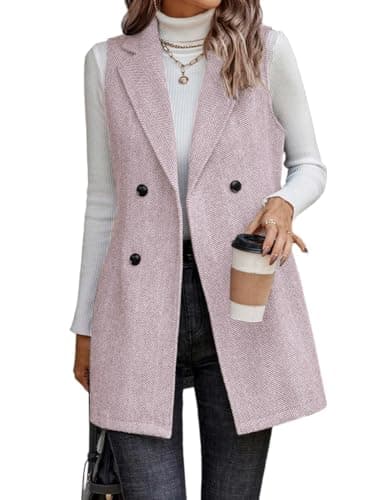 IDEALSANXUN Women's Sleeveless Tweed Long Vest Fall Jacket Cardigan Outerwear — Pink