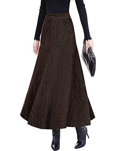 IDEALSANXUN Women's High Waist Vintage Pleated Wool Skirts for Fall and Winter