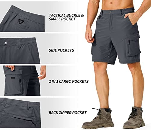 Hugut Men's Quick Dry Hiking Cargo Shorts with Multi Pockets for Travel Golf Camping