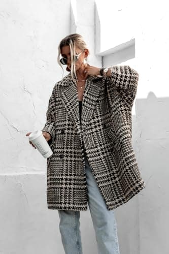 Chouyatou Women's Winter Houndstooth Wool Blend Peacoat