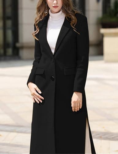 IDEALSANXUN Women's Long Wool Trench CoatFall Winter Dressy Coat with Slits