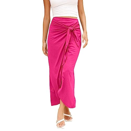 Maxi Skirt High Waist Wrap Pencil Long Skirts for Women — Ruby Red