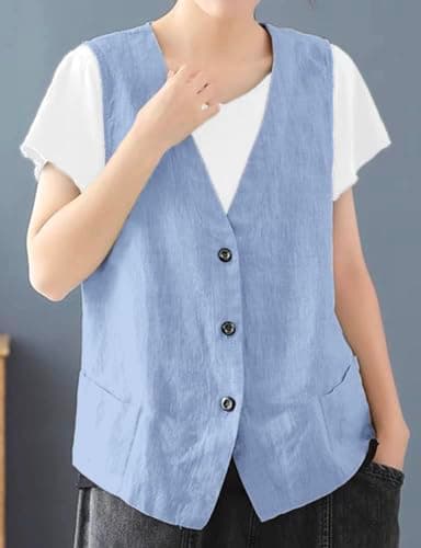 Women's Cotton Linen Vest Lightweight Jacket