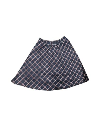 Women's Plaid Elastic Waist Knee Length Skirt — Navy Blue