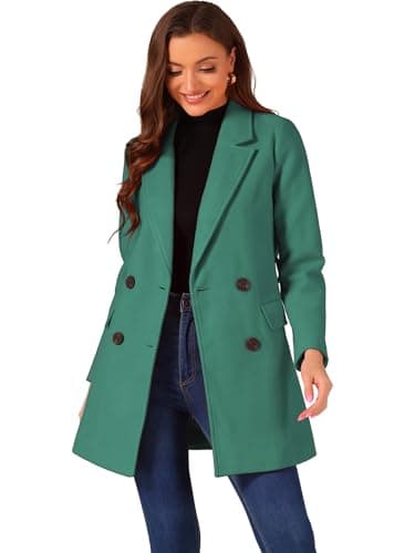 Allegra K Women's Belted Mid-Length Double Breasted Winter Coat — Green