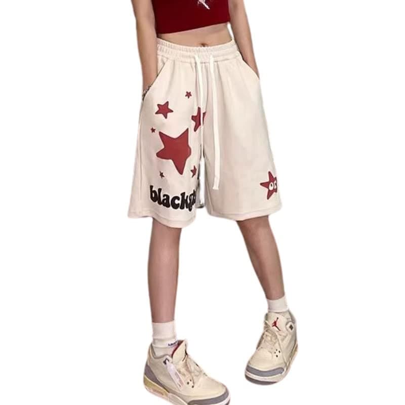 HOPECK Women's Star Aesthetic Wide Leg High Waist ShortsVintage Summer Fashion — White2