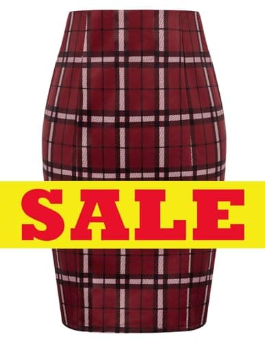 Elastic Waist Stretchy Plaid Pencil Skirt for Women by Kate Kasin — Plaid-red