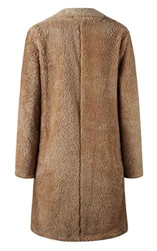 Angashion Women's Fuzzy Fleece Lapel Open Front Long Cardigan Coat