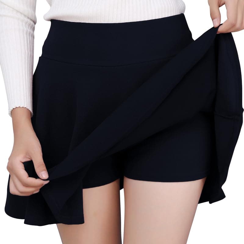 DJT Women's Flared Pleated Mini Skater Skirt with Shorts — Navy
