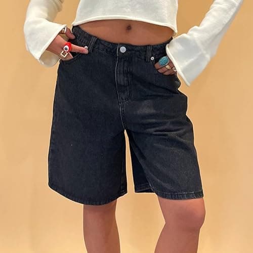 Winioder Y2K Wide Leg Denim Jean Shorts for Women