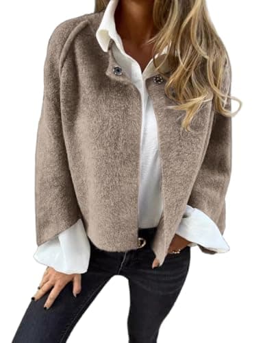 IDEALSANXUN Women's Cropped Wool Batwing Pea Coat Jacket — Khaki