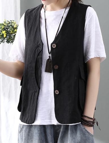 Womens Linen Sleeveless Blazer Jacket