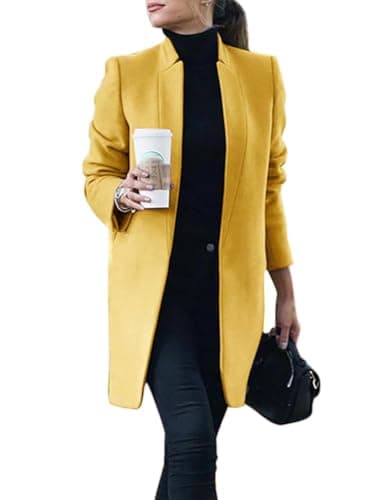 Women's Wool Peacoat with Pockets for Fall/Winter — Yellow