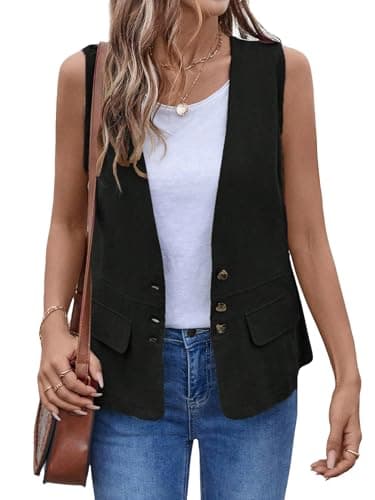 IDEALSANXUN Women's Lightweight Cotton Linen Casual Vest Tops — Black