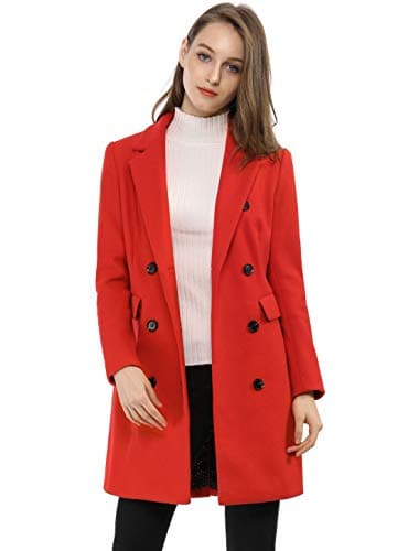 Allegra K Women's Elegant Notched Lapel Winter Trench Coat — Reds