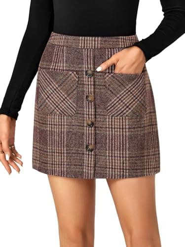 LYANER Women's Plaid High Waist Mini Skirt with Pockets — Red