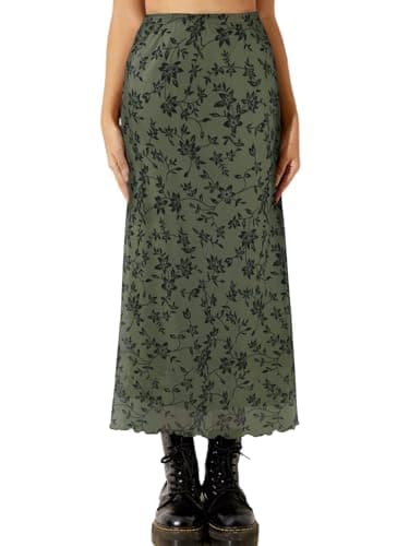 Avanova Bohemian Ditsy Floral Midi Skirt — Green Floral C