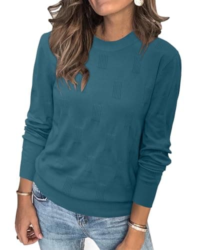Womens Arach&Cloz Knit Sweater Long Sleeve Casual Spring Outfit Fashion — A-peacock Blue